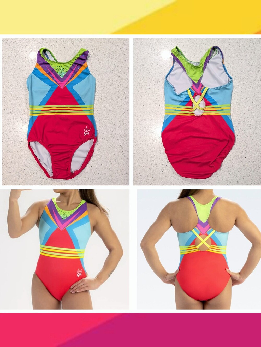 SUNI LEE GK Elite Gymnastics Dance Leotard Adult Large Fierce NEON RAINBOW Rare!